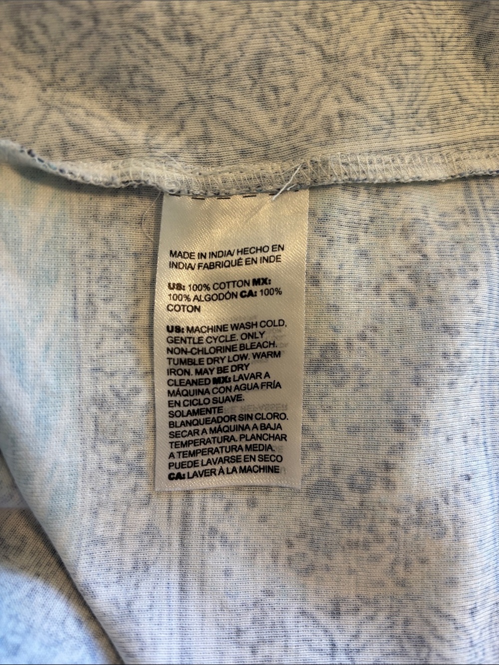 Chico's Blue, White & Green V-Neck Patterned Short Sleeve Top - Picture 7 of 7
